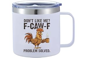 Funny Chicken Insulated Coffee Mug 14oz, 1PC Dumoban Stainless Steel Drink Cup with Handle and Lid, Rooster Design Double-Lay
