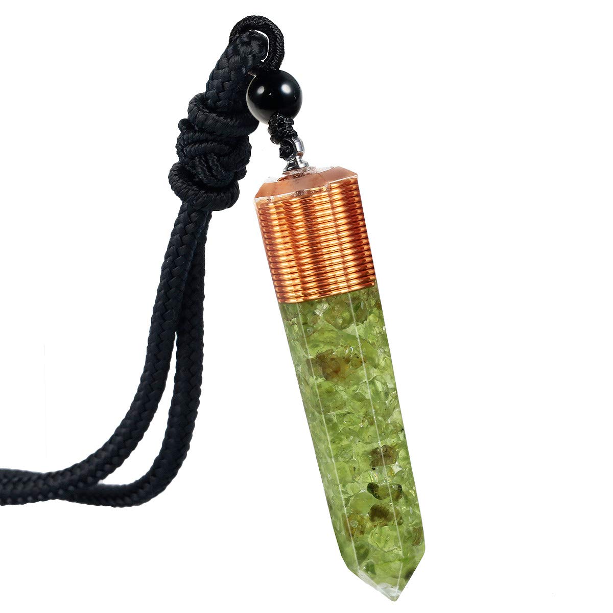 mookaitedecor Peridot Olivine Crystal Point Pendent Necklace for Women Men, Healing Crystal Chip Necklace Green Crystal Pendulum Necklace Hexagonal Semi Precious Stone Reiki Chakra Spiritual Gift
