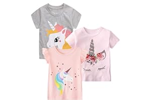 HILEELANG Girls' Tees Ruffle Short Sleeve T-Shirt Cotton Casual Graphic Summer Crewneck Tunic Tops