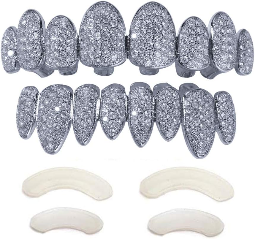 18K Gold Plated Iced Out AAA Zircon Micro Pave Teeth Grills Caps Top & Bottom Grills Set Hiphop Men Women Fashion Jewelry