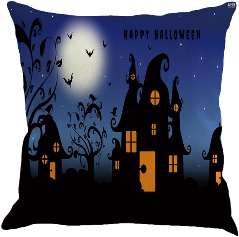 BHYDRY Halloween Pillow Cases Linen Haunted House Cushion Cover Home Sofa Decor(45cm*45cm/18 * 18",Multicolor-A)