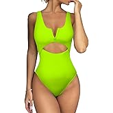 Meyeeka Womens One Piece Swimsuits Tummy Control Bathing Suit for Women Push Up Swimwear V Neck High Cut Monokini