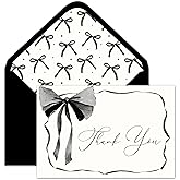 Whaline 24 Packs Black Bow Thank You Cards Coquette Bowknot Greeting Cards Blank Note Cards with Envelopes and Stickers for Birthday Wedding Baby Shower, 4 x 6 Inch