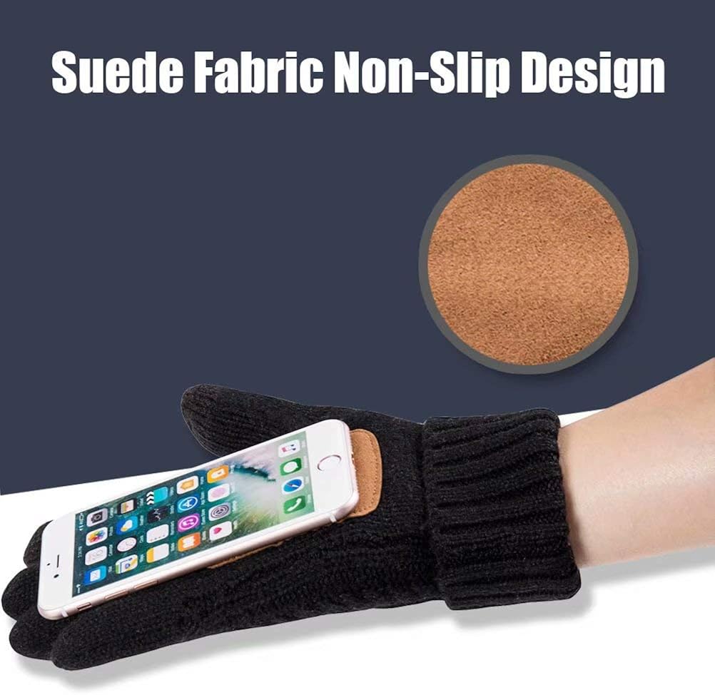 Winter Wool Warm Gloves For Women, Anti-Slip Knit Touchscreen Thermal Cuff Driving Gloves With Thick Fleece Lining (Black) at  Women’s Clothing store