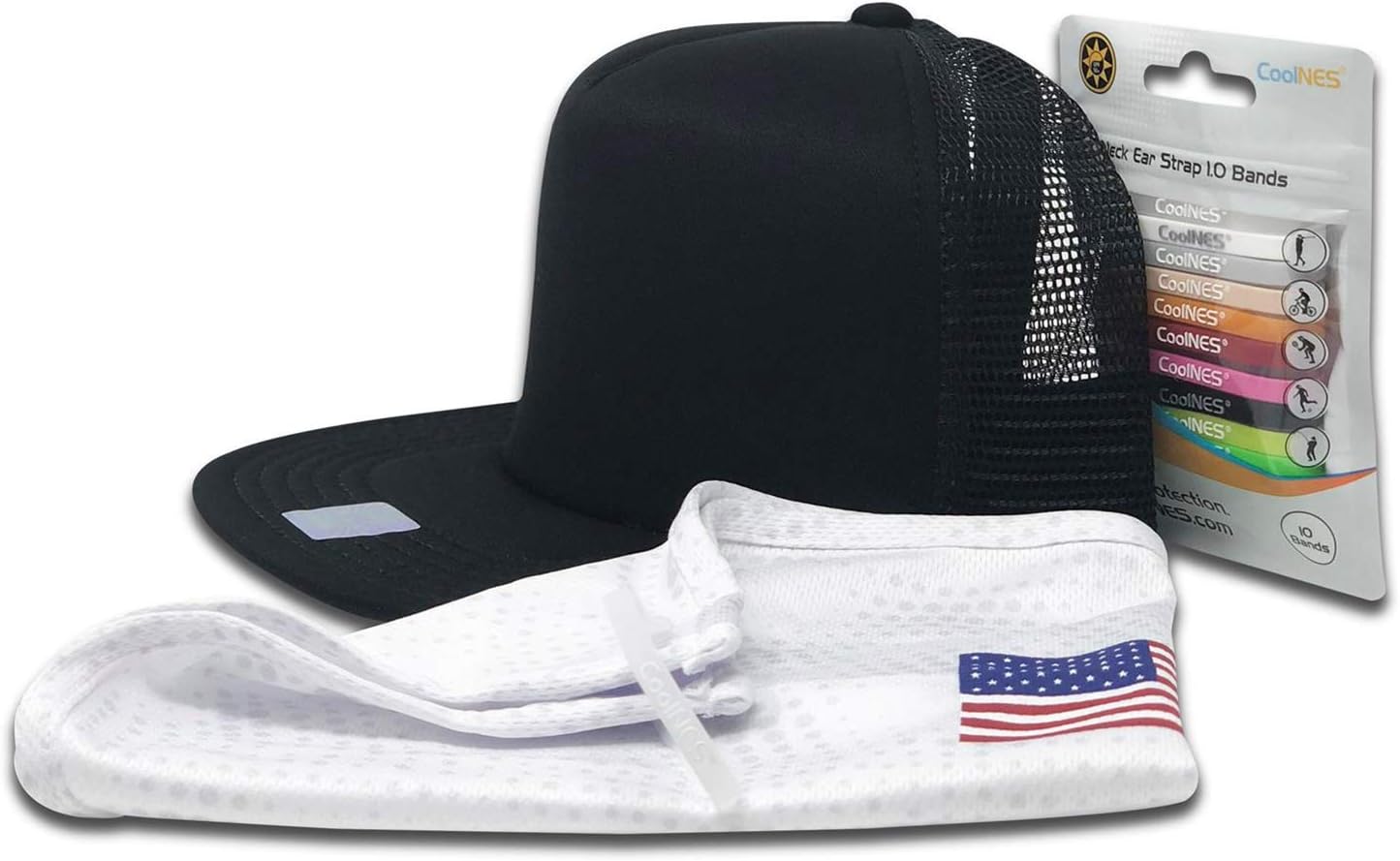 CoolNES Bundle | Neck Face Mask | 1 Removable Universal Fit Headband with 1 Flap | Multifunctional Headwear | 4 Season Performance | Caps | Hats | Bike + Ski Helmets UPF 50+ CoolNES Patent