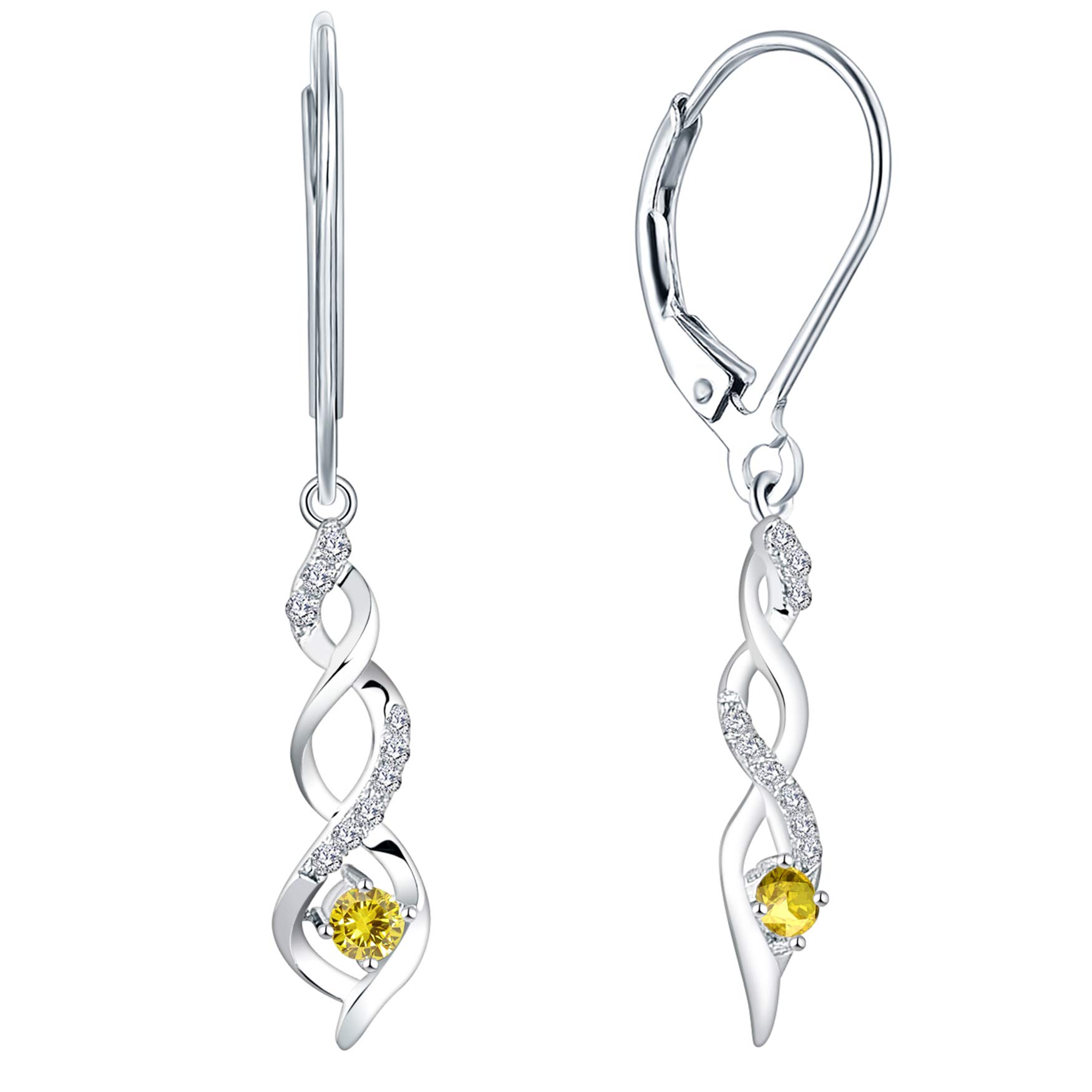 JO WISDOM Women Earrings,925 Sterling Silver Infinity Leverback Dangle & Drop Earrings with 3A Cubic Zirconia November Birthstone Citrine Color