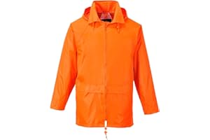 Portwest US440 Men's Waterproof Rain Jacket - Lightweight Durable Hooded Weather Protection Safety Coat Orange, X-Large