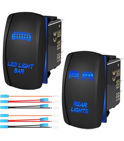 50 Caliber Racing 20A 12V Rocker Switch On/Off RED LED