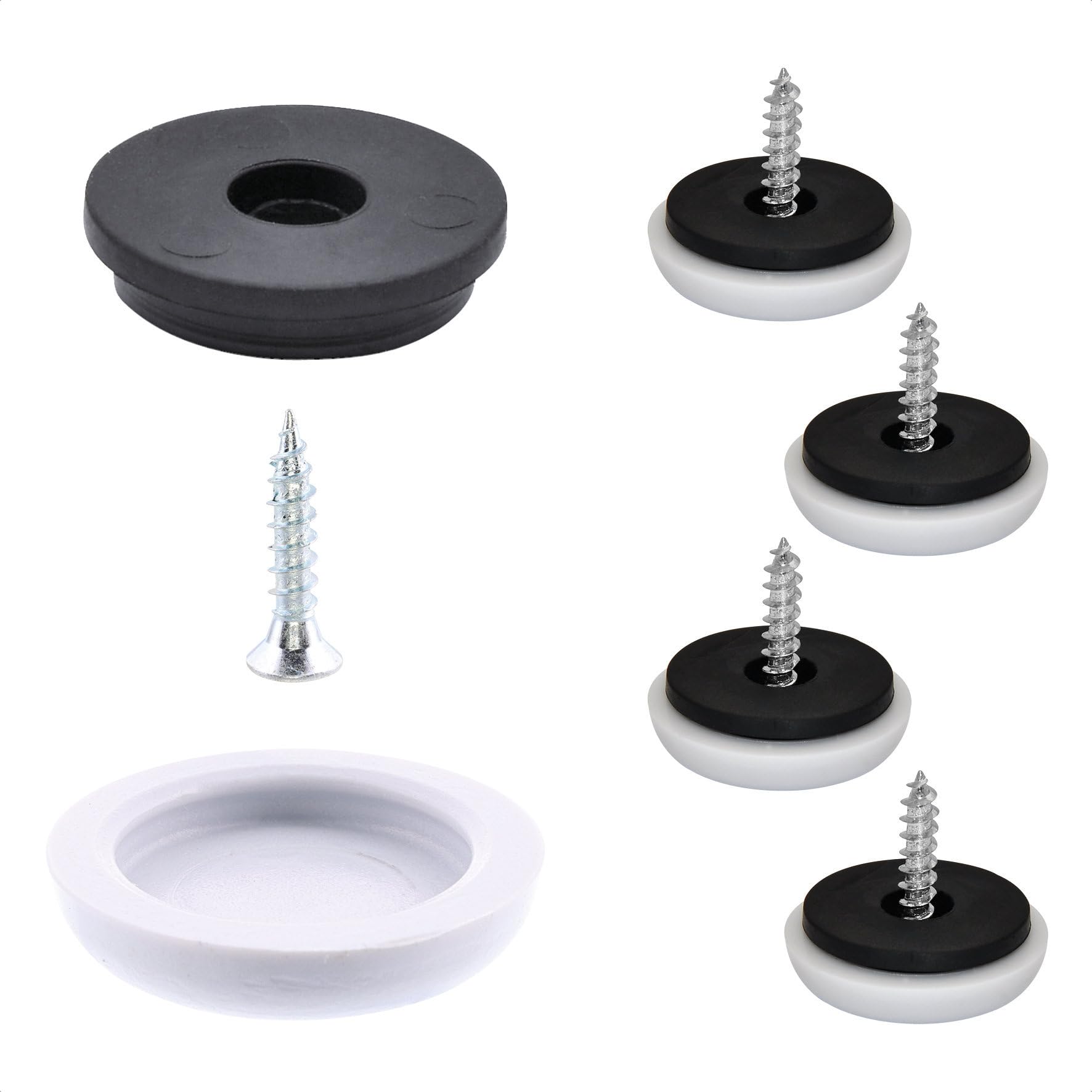 WAGNER QuickClick® Plastic glides furniture glides chair glides I 4pcs. set to screw on I 4x base+screw+interchangeable glide insert - plastic HYPER SLIM - Ø 20 mm - Made in Germany - 15780600
