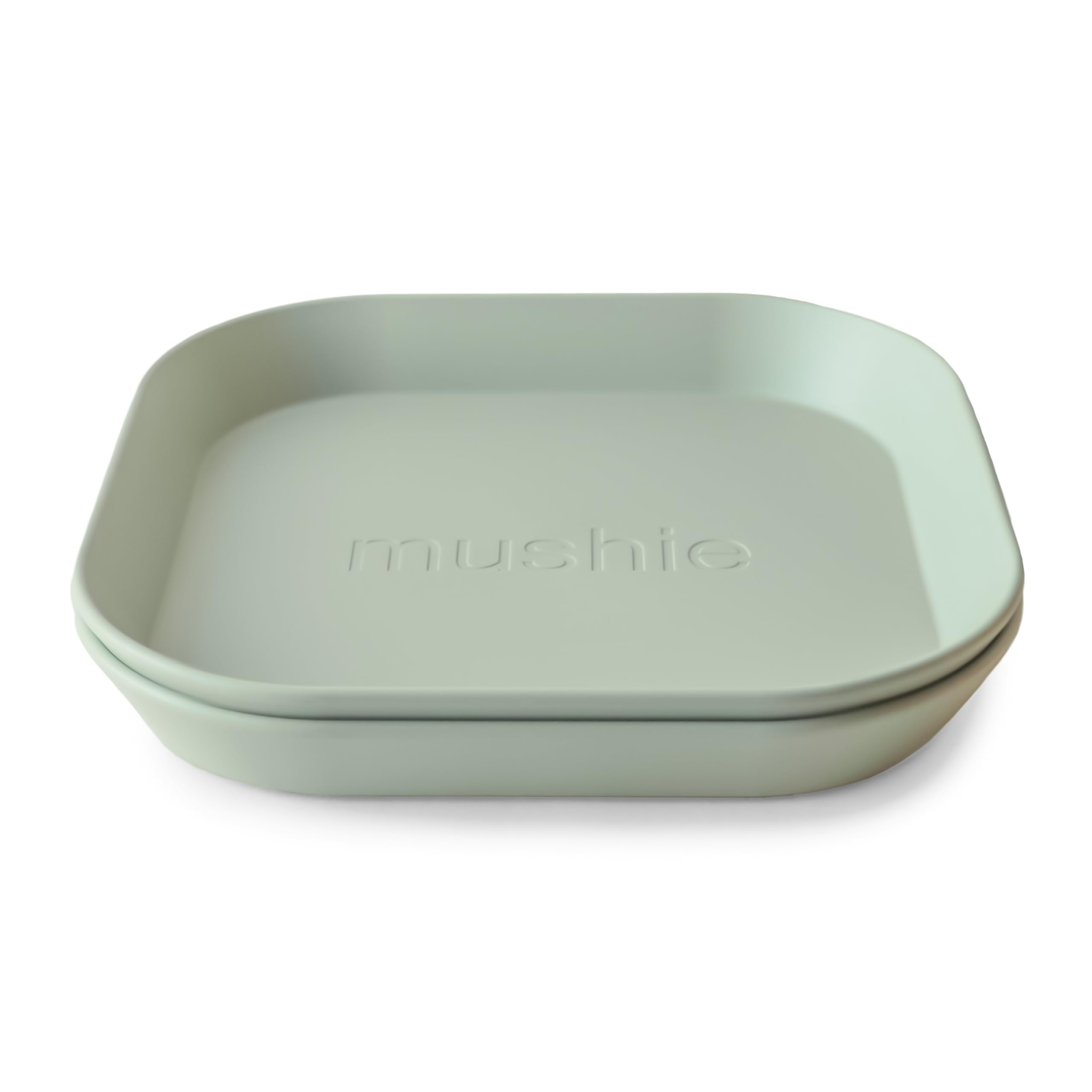 Mushie Dinnerware Plates for Kids | Tableware Set of 2 | Reusable BPA Free | Dishwasher & Microwave Safe | Made in Denmark | Square (Sage) โ image 1