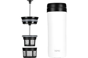 ESPRO P1 French Press Coffee Maker for Travel, Double-Walled Stainless Steel Vacuum Insulated, 12 Ounces, Chalk White