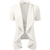 DOUBLJU Casual Draped Ruffles Blazer Short Sleeve Basic Open Front Cardigan Jacket for Womens with Plus Size Work Office Suit
