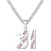 Btysun Baseball Necklaces Baseball Jersey Number 0-99 Charms Pendant Stainless Steel Necklace for Men Baseball Gifts Dad Husband Christmas Gift for Him Mens Jewelry
