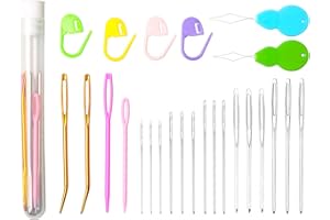 Hekisn 25Pcs Large Eye Blunt Yarn Needles kit, Assorted Sizes Bent Tapestry Darning Needle, Sewing Needles with Needle Threaders & Stitch Markers for Knitting Crochet (White)