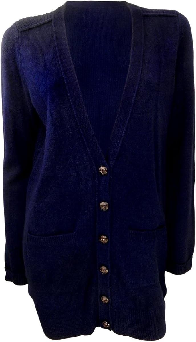 Marks & Spencer Navy Blue Long Line Cardigan with Patch Elbows size 14