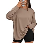 Trendy Queen Oversized Side Slit Tshirts for Women Long Sleeve Workout Tops Fall Fashion Gym Casual Tees Basic Y2K Clothes