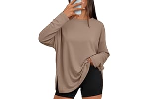 Trendy Queen Oversized Side Slit Tshirts for Women Long Sleeve Workout Tops Fall Fashion Gym Casual Tees Basic Y2K Clothes