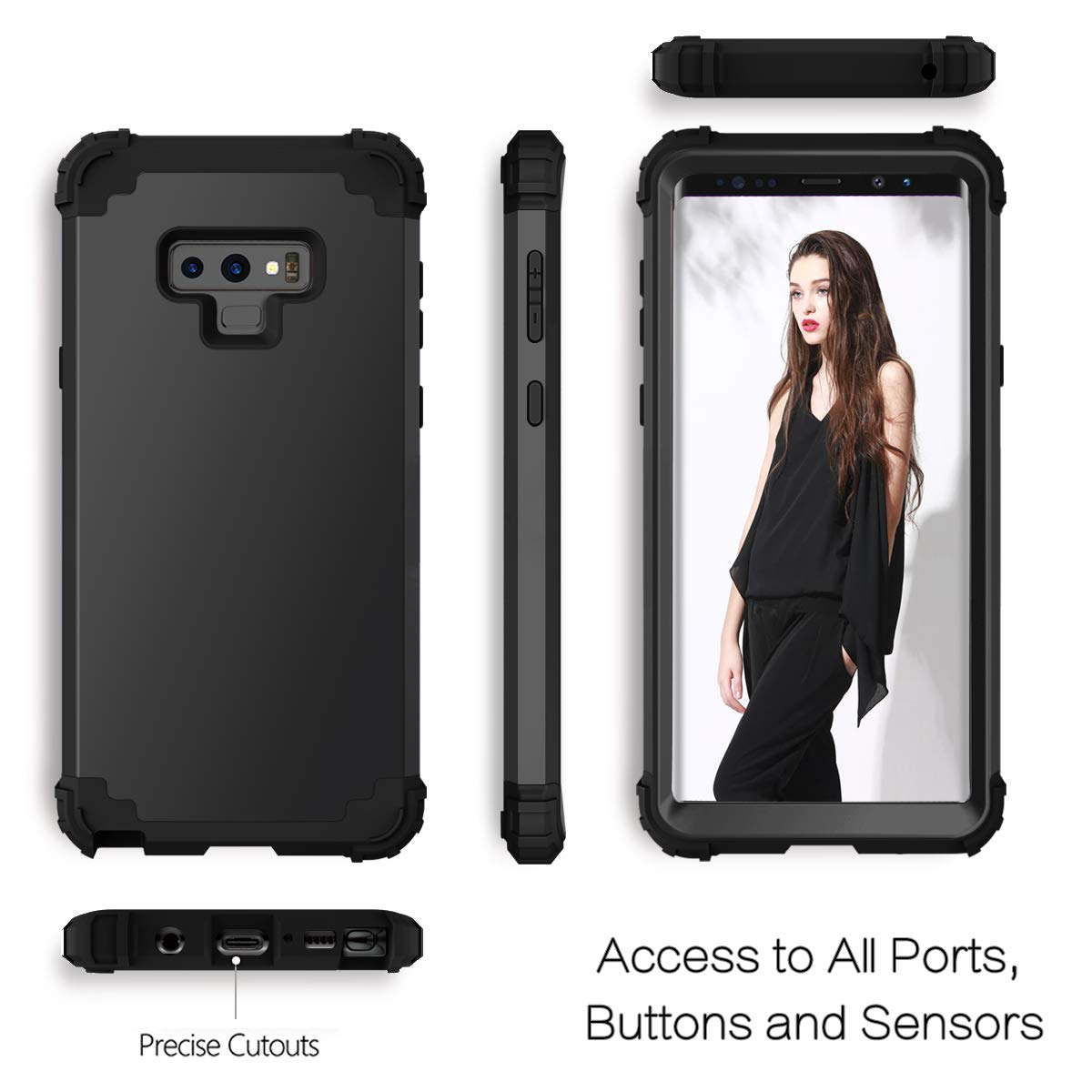 SHUANGFANG Samsung Galaxy Note 9 Protective Case,Defender Full Body Protection Rugged case Galaxy Note 9 (2018) (Note9 L Black)