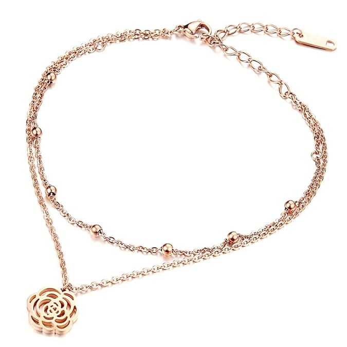 Kim Johanson Edelstahl Damen Armband *Rose* Blume in Roségold Länge: 21cm - 25cm inkl. Schmuckbeutel