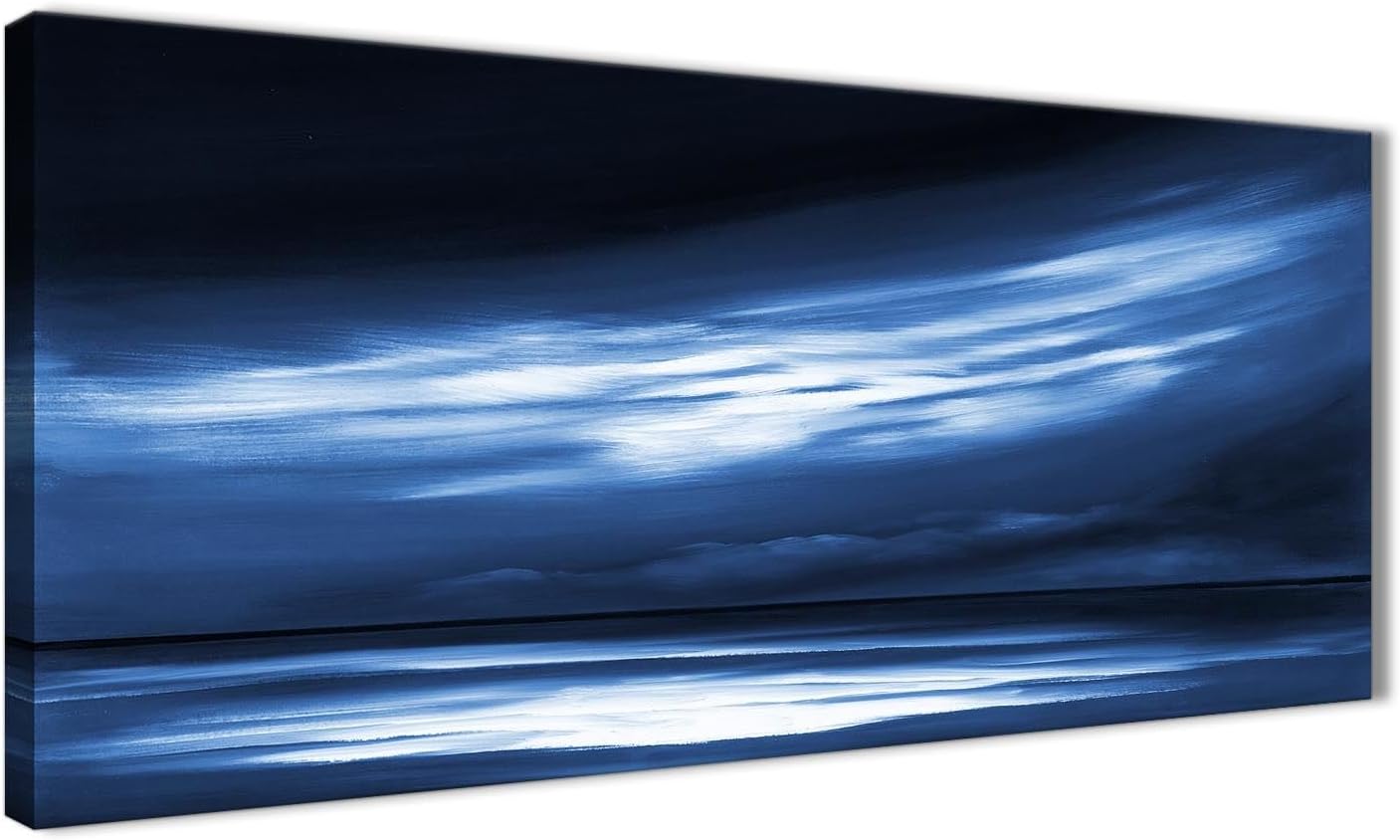 Wallfillers Indigo Blue White Abstract Sunset Modern Canvas Wall Art Abstract - 1332-118x49cm