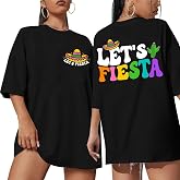 Let's Fiesta Shirts for Women Funny Mexican Party Tee Cinco De Mayo T Shirt Funny Saying Casual Tops