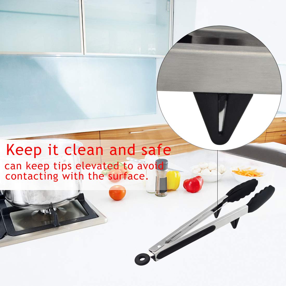 KKTOP Stainless Steel Silicone BBQ/Kitchen Tongs, Salad Tongs with Silicone Tips with Silicone Basting|Pastry Brush, Non-Stick, 9\