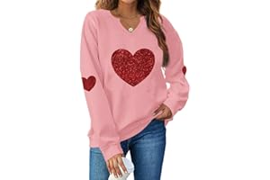 Ymoshoe V Neck Valentine's Day Sweatshirt Women Heart Elbow Patch Valentine Sweatshirts Glittle Valentines Shirts for Her