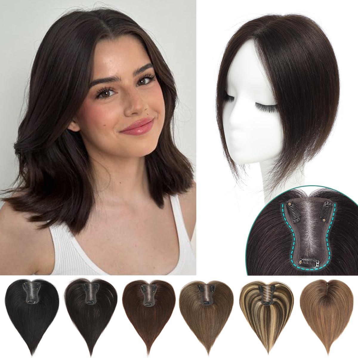 Hairpiece with Swiss Base for Thinning Scalp Natural Human Hair for Women 10 Inch Dark Brown — image 1