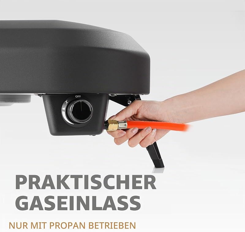 12" Pizzaofen Gas Outdoor, Propangas Pizzaofen Erreicht 510 °C, Pizza Oven mit Drehbarem Pizzastein, Flammenregler, Gasschlauch und hitzebeständigem Griff