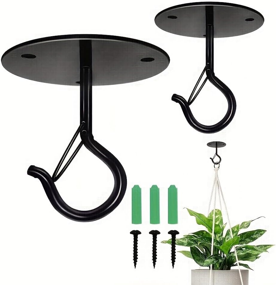 Outdoor Hanging Brackets - Taeekiy Ceiling Hooks,Metal Macrame Plant Hanger Indoor&Outdoor. Ceiling Hooks for Plants/Planter with Safety Buckle.Wall Hooks for Hanging Plants,Wind Chime,Bird Feeders, Lanterns,Decoration Hooks