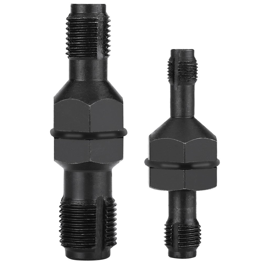 Qiilu spark plug thread chaser, 2Pcs Carbon Steel Spark Plug Thread Insert Tap Set M10*1.0 / M12*1.25 M14*1.5 / M18*1.5