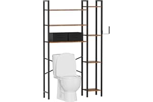 AUBEATY Over The Toilet Storage with 2-Drawer, Metal Bathroom Organizer with 7 Tier Adjustable Shelf & Freestanding Space Saver Storage Rack Above Toilet Stand with Hooks for Restroom, Laundry (Black)