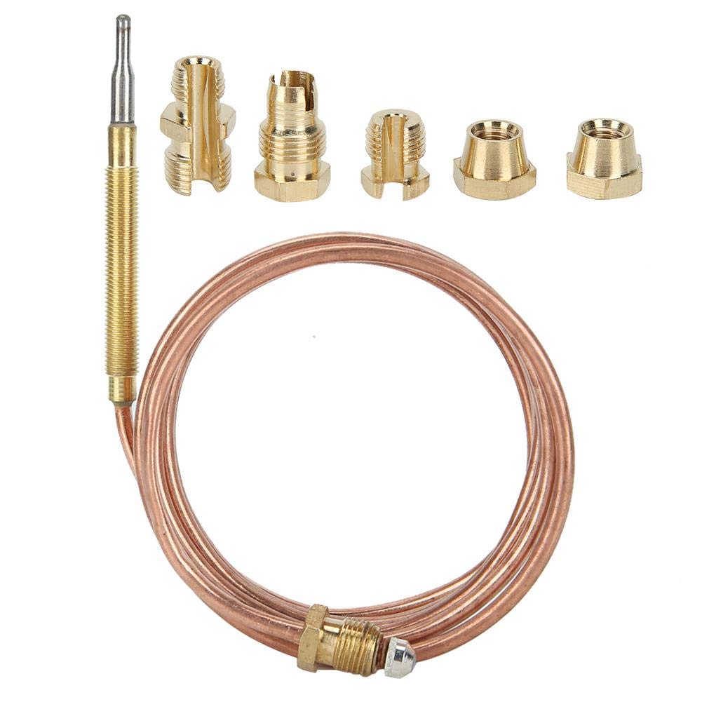 Universal Gas Thermocouple Kit 600mm Thermocouple Sensor Replacement Induction Heater Adaptors with 5 Nuts Fireplace Heater for Gas Fireplace Furnace