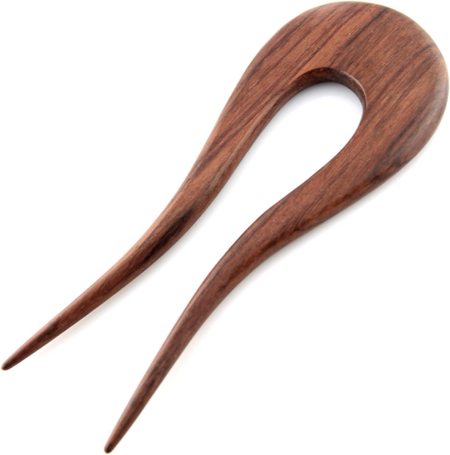 Evolatree Double Prong Hair Pin - Natural Wooden Hand Carved Hair Stick - Wood Hair Accessories - Lulu Drop - 5"