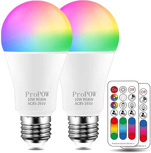 Color Changing Light Bulb, ProPOW 10W RGB Color LED Light Bulbs with IR
