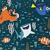 Disney Finding Dory Characters and Coral Dark Teal Fabric Sold by the Yard