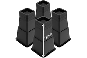 JONHWI Bed Risers, Oversized Furniture Risers, 3/4/5/6/7/8/9/10 inches Adjustable Raise Blocks for Bed Couch Desk Sofa Table Lifts, Furniture Legs Lifters Support up to 6000 Lbs (Black, 4 Pack Set)
