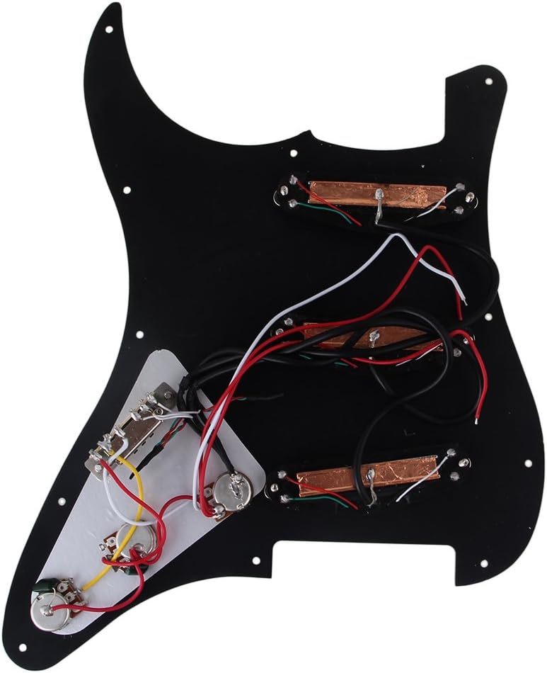 Yibuy Black 3-ply Dual Rail Pickup Electric Guitar Loaded Prewired Pickguard set SSS 9.2-9.3 kohm, Black Pickguard - Image 3