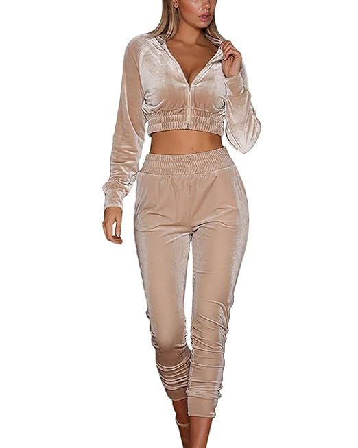 Minetom Damen Samt Sportanzüge Jogginganzug Kapuzenjacke Kapuzenpullover Sexy Reißverschluss Jacke Mantel Beiläufig Velours H