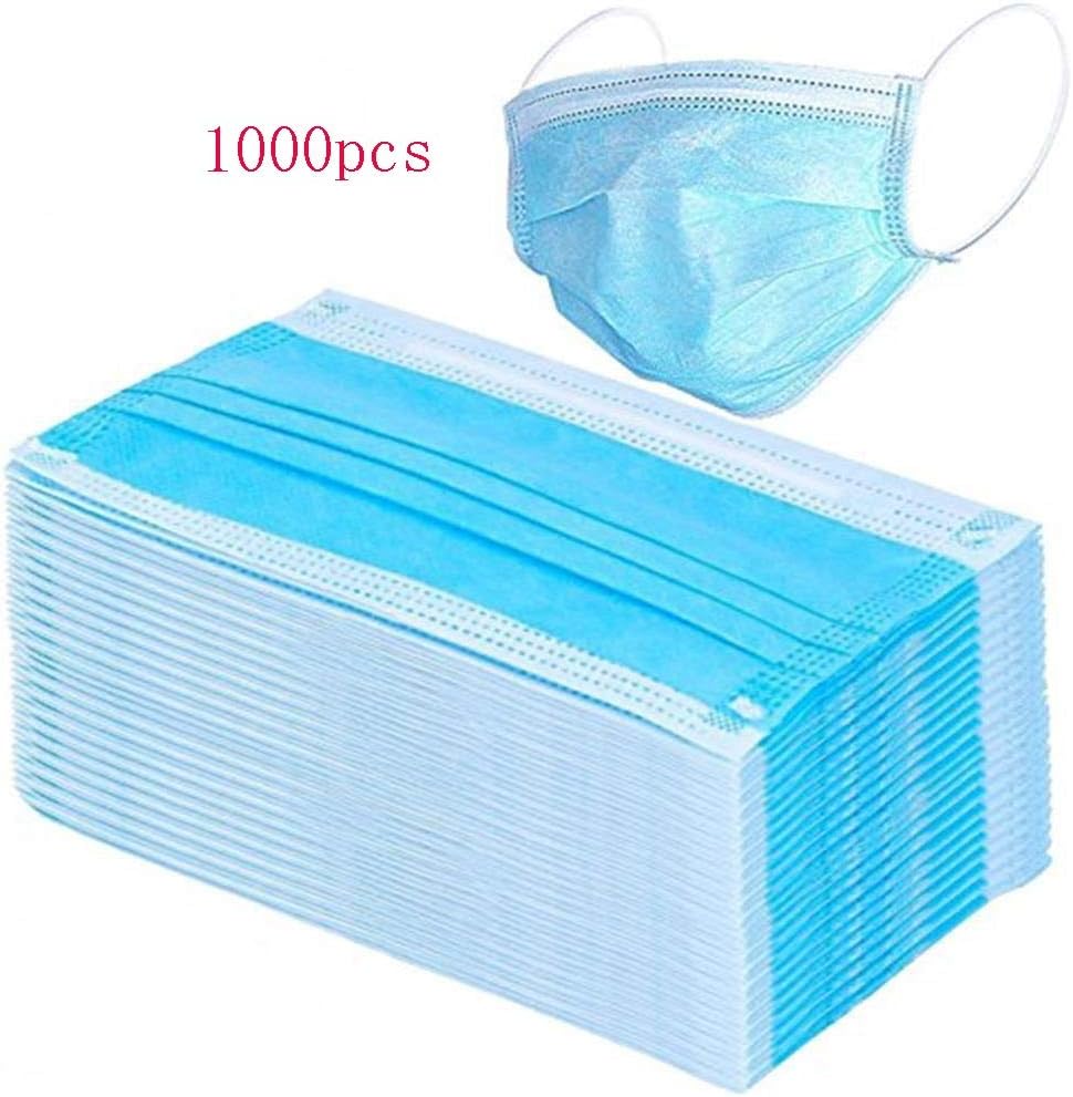 Mountr Respiratry Track Protection Devices 1000 Pcs, 3 Ply Disposable Face Covering Pads With Elastic Ear Loops - Soft & Comfortable Filter Safety Multiple Layers For Dust Protection - Blue,Spot