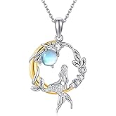 UCADRIT Mermaid Necklace Sterling Silver Mermaid Pendant with Moonstone Mermaid Mother's Day Jewelry for Women