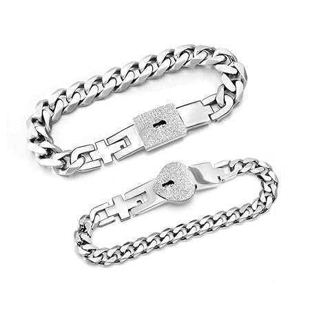 MOGOI Paar-Armbänder, Titan-Edelstahl, hypoallergen, Paar-Schmuck mit Schloss für Liebhaber, Schatz, Ehemann, Ehefrau
