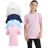 Celfaeree 5 Packs Girls Athletic Shirts Short Sleeve Active T-Shirts Dry Fit, Sports Workout Shirts for Kids Teens