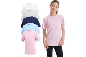 Celfaeree 5 Packs Girls Athletic Shirts Short Sleeve Active T-Shirts Dry Fit, Sports Workout Shirts for Kids Teens