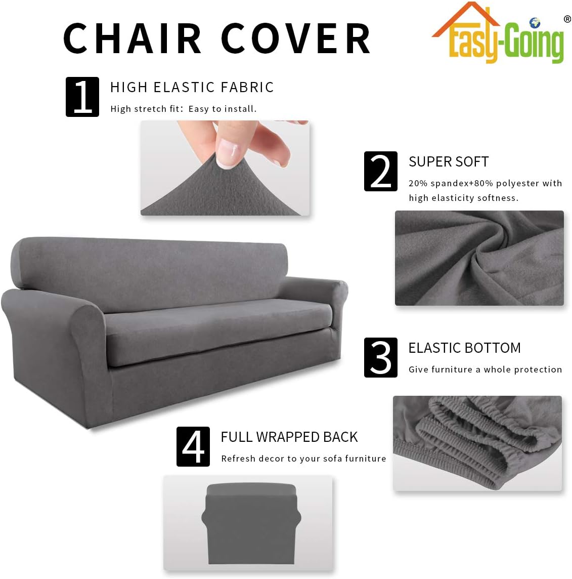 Easy-Going 2 Pieces Microfiber Stretch Sofa Slipcover – Spandex Soft Fitted Sofa Couch Cover, Washable Furniture Protector with Elastic Bottom for Kids,Pet (Oversized Sofa, Light Gray): Kitchen & Dining
