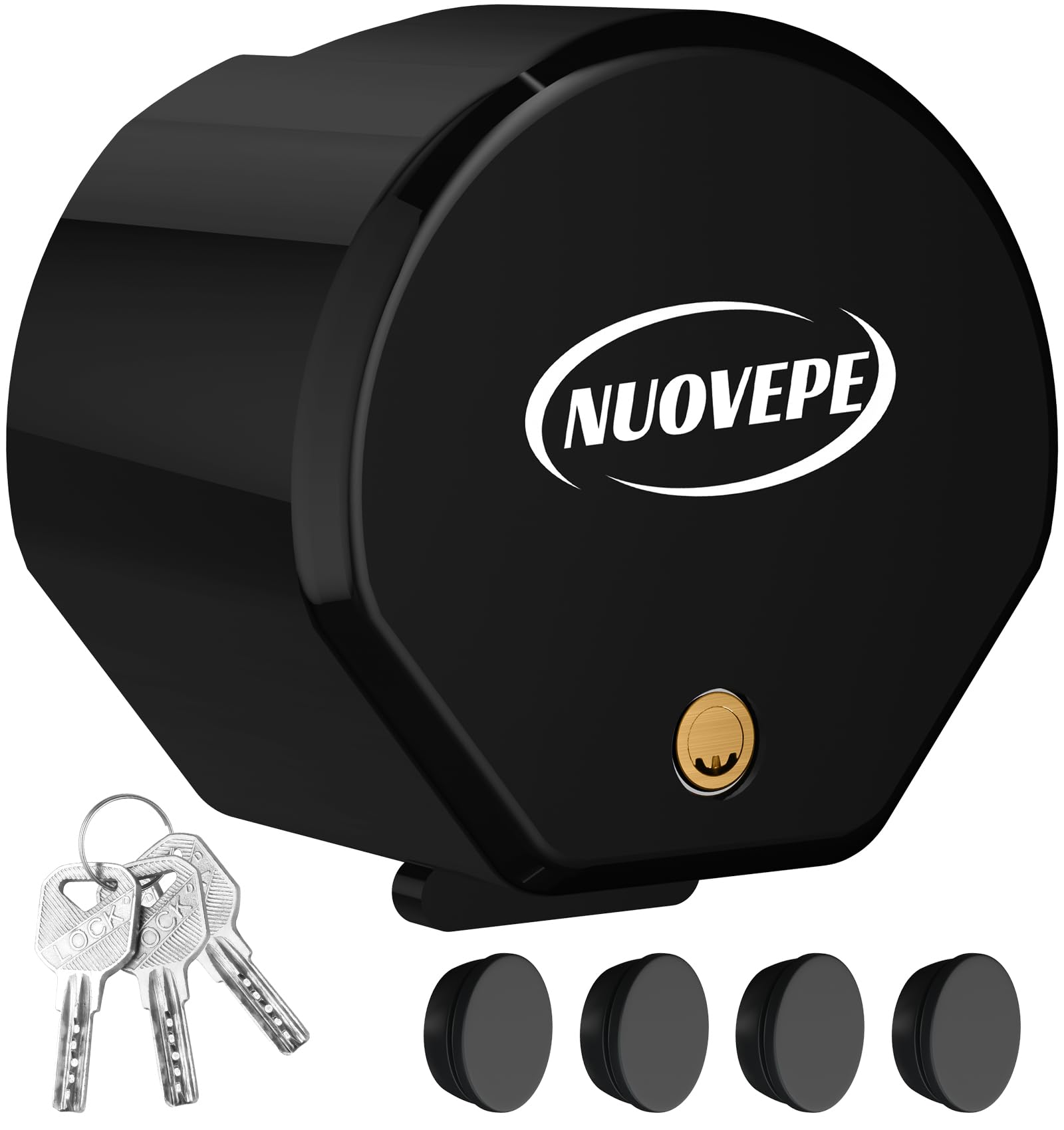 Photo 1 of NUOVEPE Heavy Duty Anti Theft Trailer Lock, Universal Fit 1-7/8", 2" and 2-5/16" Couplers, Reinforced Solid Steel Tow Lock for Trailer Tongue, Hitch Lock for RV, Cargo, Boat, Camper, Utility (Black)