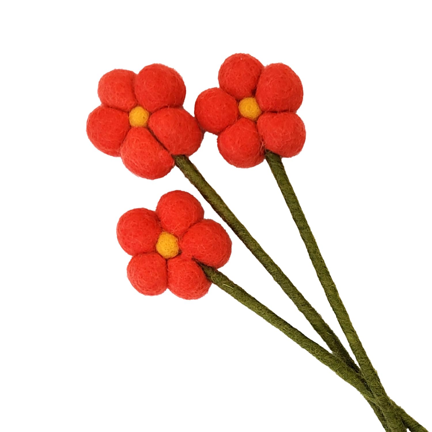 your castle Felt Flowers Handmade Decorative Flowers for Individual Creations, Sustainable Gift, Fair Trade, Realistic Artificial Flowers, Pack of 3 with Flowers in Coral