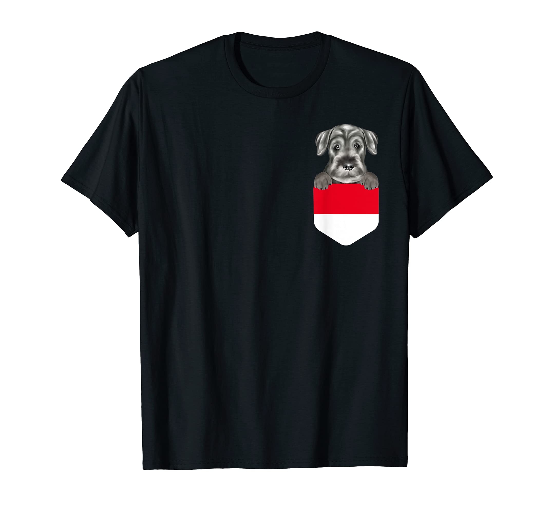 Indonesia Flag Standard Schnauzer Dog In Pocket T-Shirt