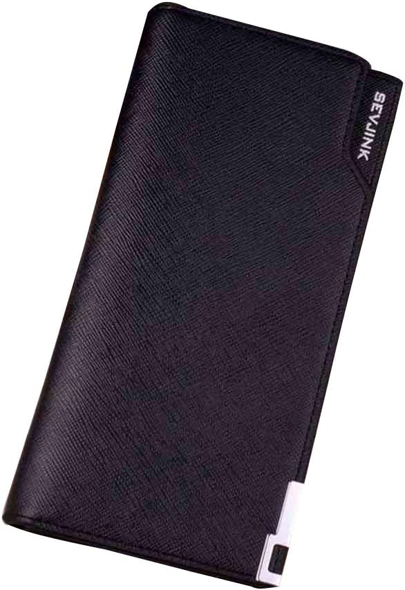 Badiya Men's Wallet Business Leather Checkbook Purse Slimfold Bifold Wallet Men Gifts