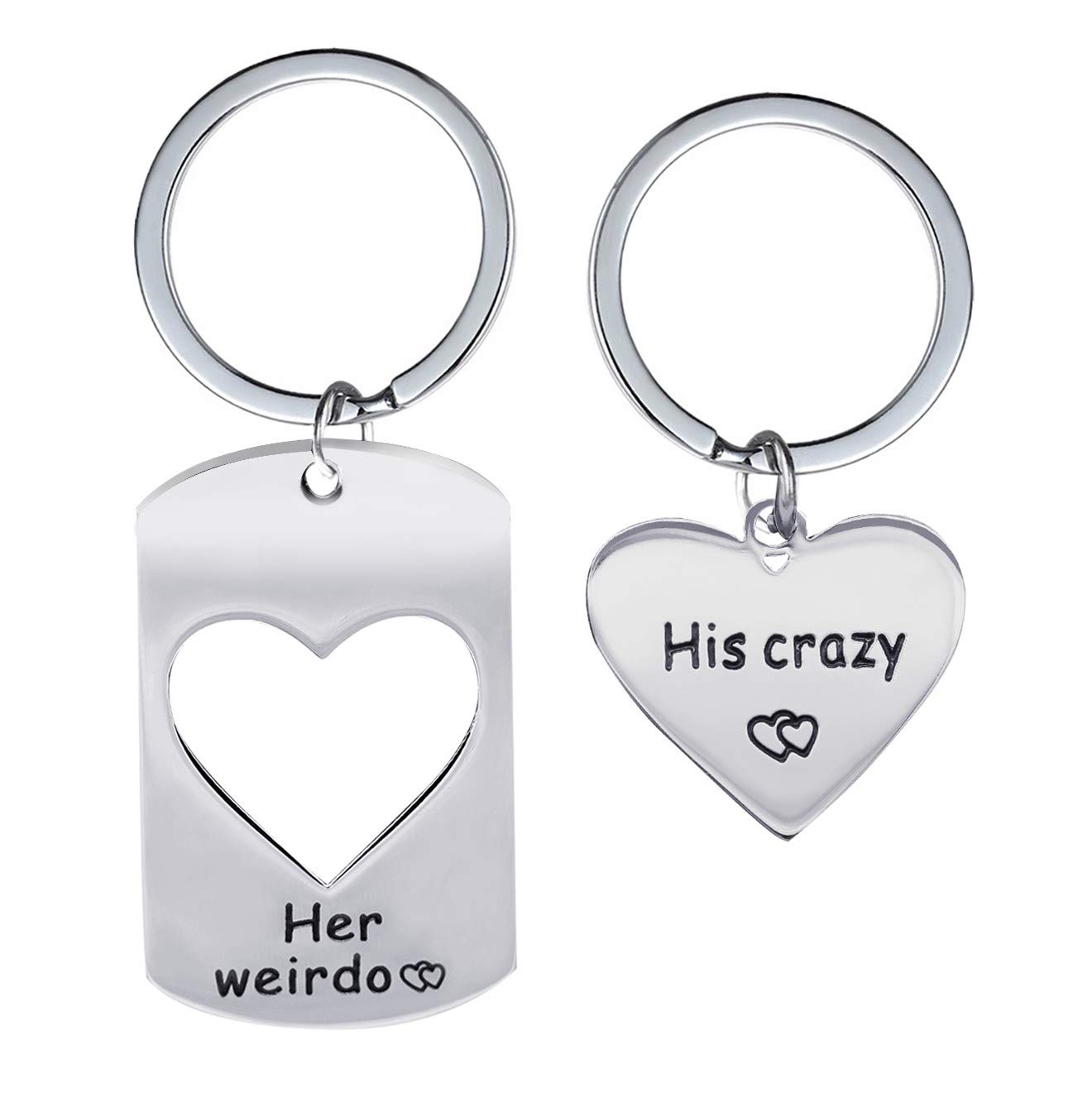 Uloveido Fashion Stainless Steel His Crazy Her Weirdo Love Heart Personalized Initial Keychain Set, Nice Key Ring Set Gifts for Couples Friends SN151 โ image 1
